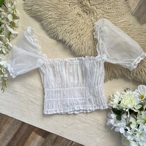For Love & Lemons Sheer Peasant Top Wedding Honeymoon Bridal Resort Festival